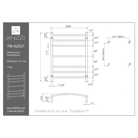 Anzzi Gown 7-Bar Stainless Steel Wall Mounted Towel Warmer in Matte Black TW-AZ027MBK